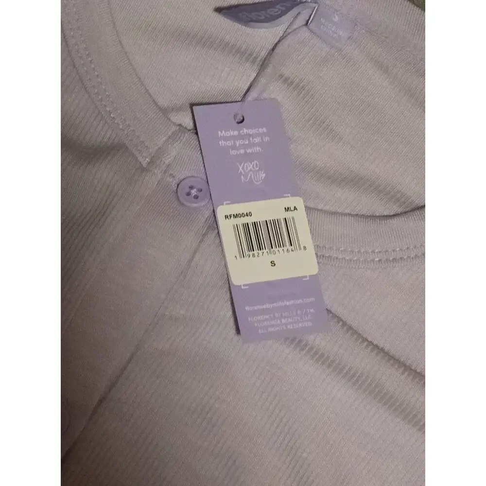 Florence by Mills Romper Small Lavender Purple Long Sleeve Button Front Ribbed - Picture 3 of 5